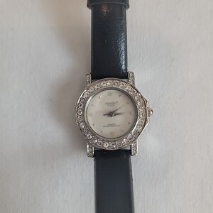 Mondu Silver and Black Watch with Crystal Bezel